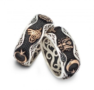 Ay Yıldız ve Osmanlı Tuğrası İşlemeli Alyans Çifti