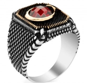 Ay Yıldız Zirkon Taşlı Gümüş Erkek Yüzüğü 2