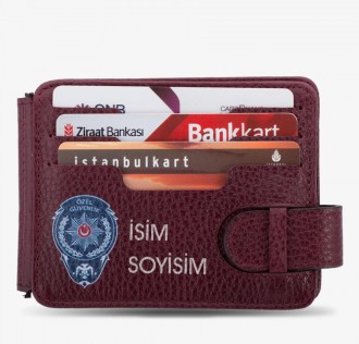 Beyaz Renk Özel Güvenlik Baskılı İsim Yazılı Para Tokalı Cüzdan Bordo