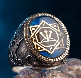 Bir Ölür Bin Diriliriz Yazılı Oğuz Kağan Mührü Gümüş Erkek Yüzük