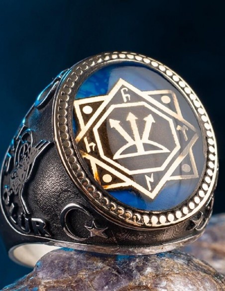 Bir Ölür Bin Diriliriz Yazılı Oğuz Kağan Mührü Gümüş Erkek Yüzük