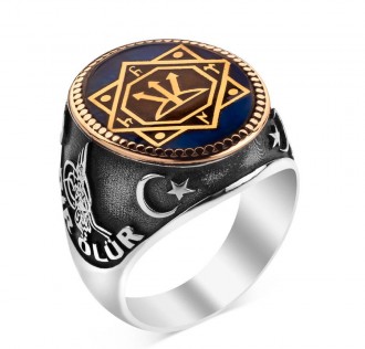 Bir Ölür Bin Diriliriz Yazılı Oğuz Kağan Mührü Gümüş Erkek Yüzük 2