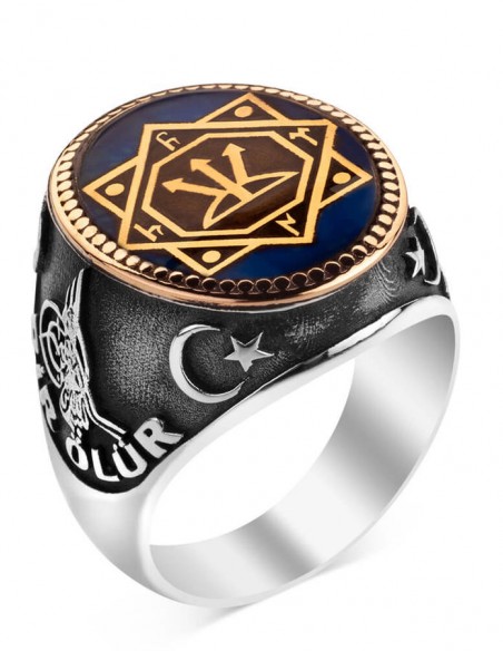 Bir Ölür Bin Diriliriz Yazılı Oğuz Kağan Mührü Gümüş Erkek Yüzük