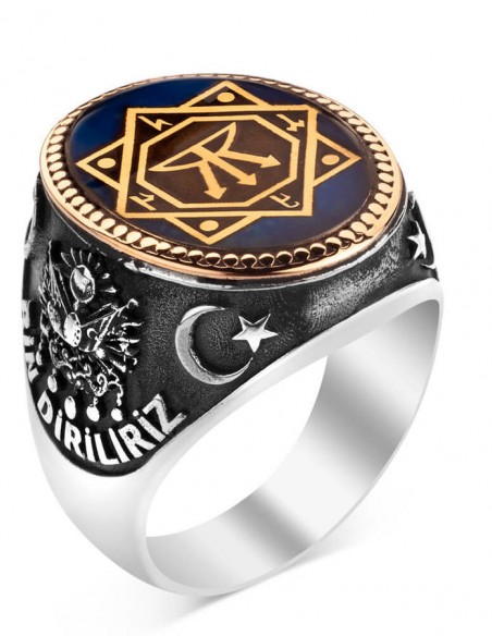 Bir Ölür Bin Diriliriz Yazılı Oğuz Kağan Mührü Gümüş Erkek Yüzük