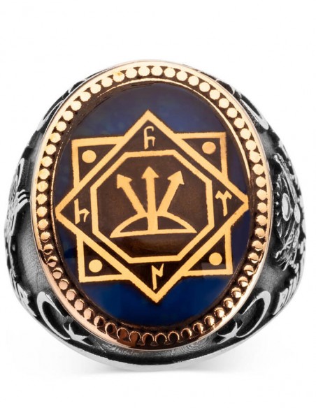 Bir Ölür Bin Diriliriz Yazılı Oğuz Kağan Mührü Gümüş Erkek Yüzük