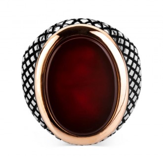 Bordo Akik Taşı Gümüş Erkek Yüzük 2