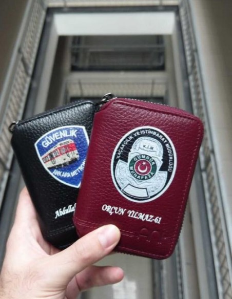 Bordo Renk Fermuarlı İsme Özel Kartlık Cüzdan
