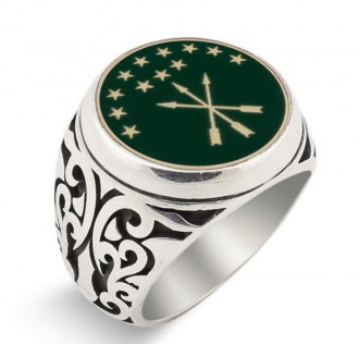 Çerkes Bayrağı Motifli Mineli Yüzük