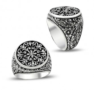 Çiçek Desen Kalem İşlemeli Erzurum El İşi Gümüş Yüzük