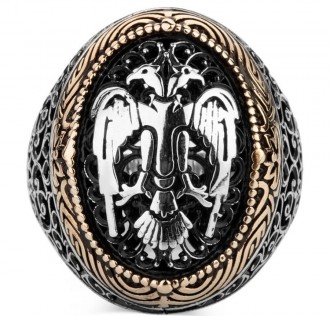 Çift Başlı Selçuklu Kartalı Gümüş Erkek Yüzük 2