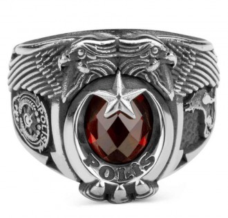 Çift Kartal Baş Bozkurtlu Polis Yüzüğü