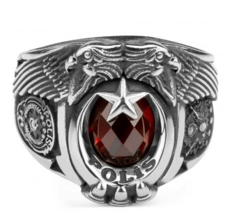 Çift Kartal Başlı Osmanlı Armalı Pençeli Polis Yüzüğü