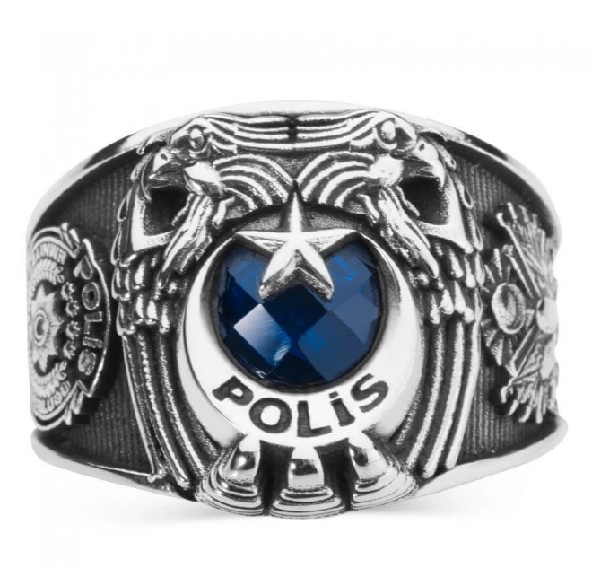 Çift Kartal Başlı Osmanlı Armalı Polis Yüzüğü