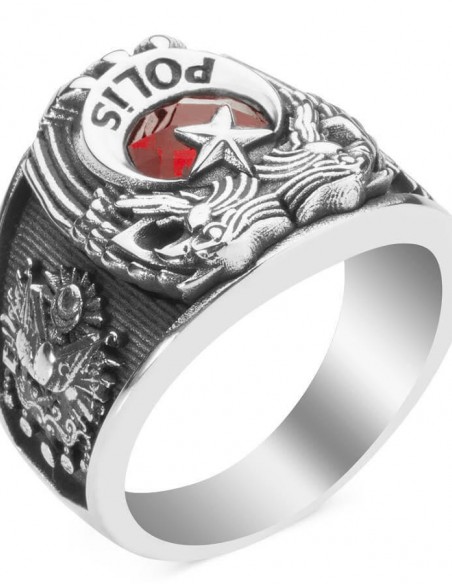 Çift Kartal Başlı Osmanlı Armalı Polis Yüzüğü