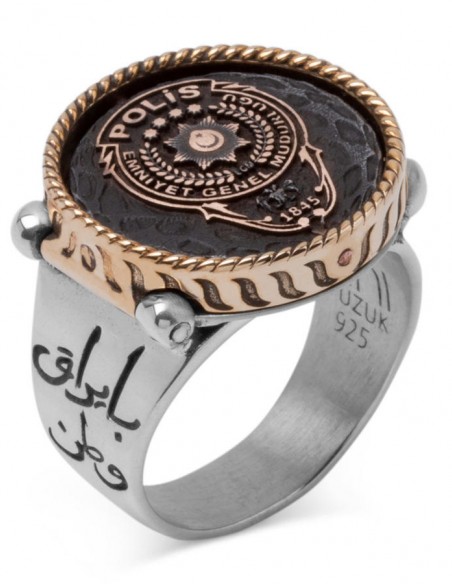 Çift Taraflı Polis Yüzüğü (Polis Arması - Çift Başlı Kartal)