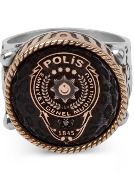 Çift Taraflı Polis Yüzüğü (Polis Arması - Çift Başlı Kartal)