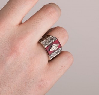 El İşçiliği Kırmızı Ateş Kehribarı Gümüş Yüzük 2