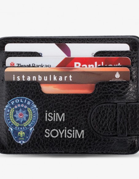 Emniyet Genel Müdürlüğü Polis Baskılı İsim Yazılı Para Tokalı Cüzdan Siyah