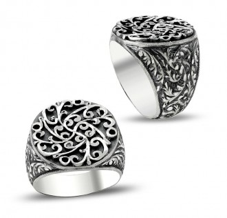 Erzurum El İşi Kalem İşçilikli Gümüş Erkek Yüzüğü