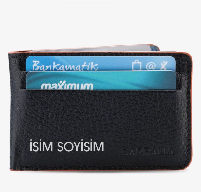 Garbalia İsme Özel RFID Güvenli Yatay Kartlık Siyah-Mavi Renk