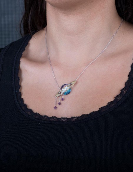 Gezegen Tasarımlı Taşlı Bayan Kolye