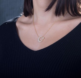 Gold Renk Sade Ay Yıldız Kadın Kolye 2