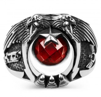 Göktürkçe Türk Yazılı Çift Kartal Başlı Uzman Çavuş Yüzüğü