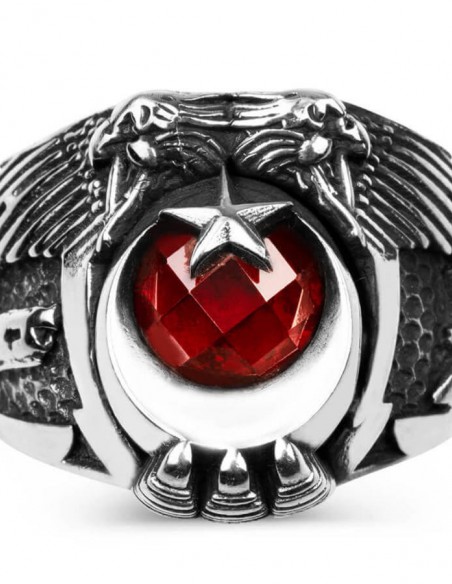 Göktürkçe Türk Yazılı Çift Kartal Başlı Uzman Çavuş Yüzüğü