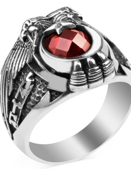 Göktürkçe Türk Yazılı Çift Kartal Başlı Uzman Çavuş Yüzüğü