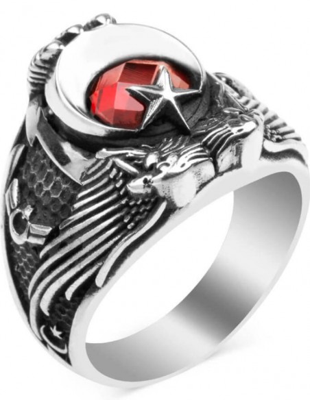 Göktürkçe Türk Yazılı Çift Kartal Başlı Uzman Çavuş Yüzüğü