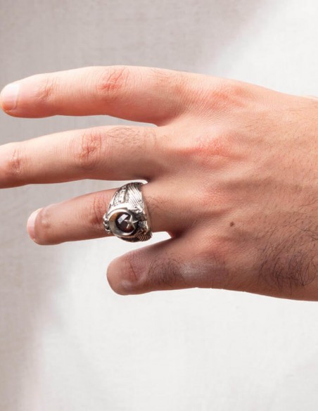 Göktürkçe Türk Yazılı Çift Kartal Başlı Uzman Çavuş Yüzüğü