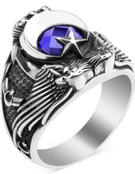 Göktürkçe Türk Yazılı Çift Kartal Başlı Uzman Çavuş Yüzüğü