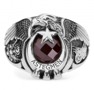 Gümüş Osmanlı Arması Osmanlı Tuğrası Motifli Asteğmen Yüzüğü