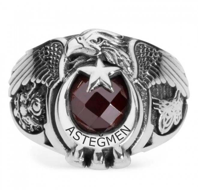 Gümüş Osmanlı Arması Osmanlı Tuğrası Motifli Asteğmen Yüzüğü