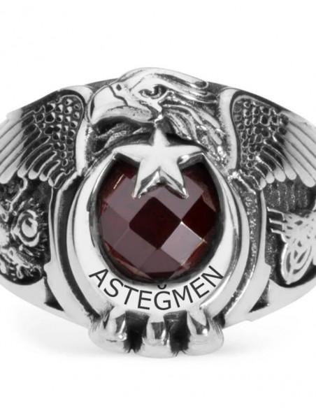 Gümüş Osmanlı Arması Osmanlı Tuğrası Motifli Asteğmen Yüzüğü