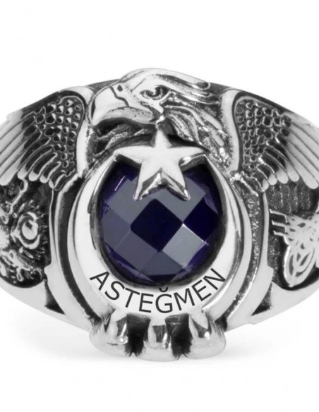 Gümüş Osmanlı Arması Osmanlı Tuğrası Motifli Asteğmen Yüzüğü